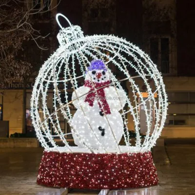 3D Large LED Motif Light Sparkling Snowman Christmas Photo Opportunity with Snow Globe for Commercial Mall Festival Decoration
