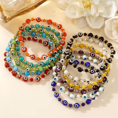 Devil's Eye Hand Jewelry Gold Beads Handmade Beaded Fashion Eye Rice Glass Evil Eye Bead Bracelet Ladies Crystal Boho Jewelry