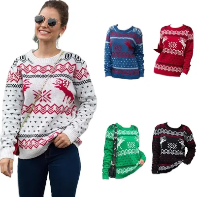OEM Women's Casual Winter Warm Knit Jacquard Sweater Festive Christmas Knit Jumper with Logo
