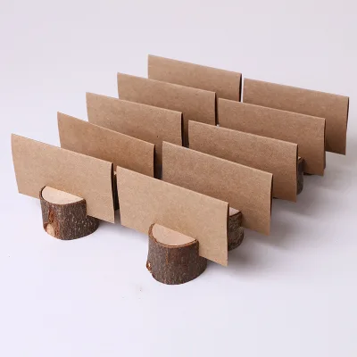 Wooden Table Number Sign Holder Circular Bark Memo Card Photo Picture Note Clip Table Number Holders