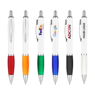 Customized 1.0mm Writing Width Office Ballpoint Pen Colorful Plastic Grip Imprinted Logo Writing Instrument