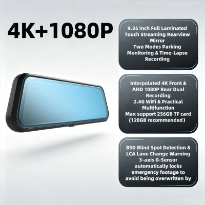 Factory logo Wide-angle 4K Dash Cam Ultra-Wide Tuch Screen 2-Lens WiFi 2 Channel Dash Cam 4k Car Dash Cam