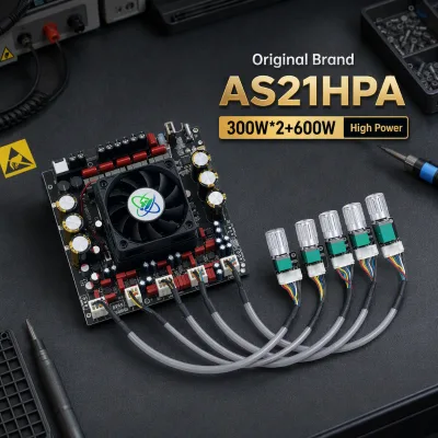 AS21HPA TPA3255 2.1 Channel Amplifier Board 300W X2 + 600W with Cooling Fan Optical Coaxial AUX for Home Theater