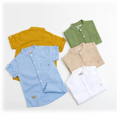 Vetements Pour Enfants Kids Boys Toddlers Casual Dress Shirts 100% Cotton Breathable Eco-Friendly Quick Dry Short Sleeve High