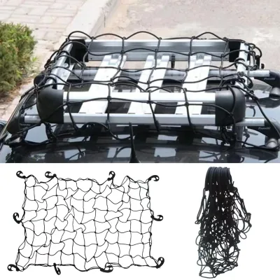 120 * 90cm Elastic Cargo Net Equipped with Adjustable Hooks and Tight Mesh Black