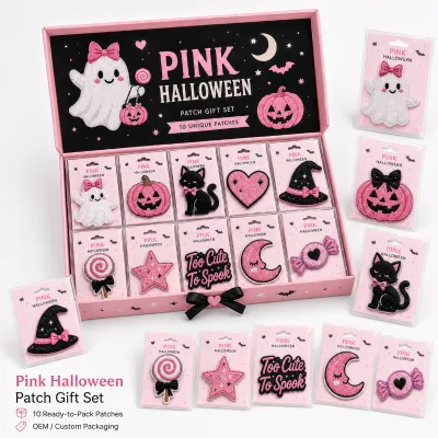 OEM Custom Halloween Embroidered Patch Gift Set with Individual Cards for Retail Promotions Party Favors and Wholesale