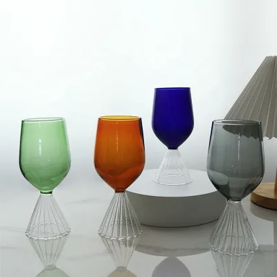 Customized High Borosilicate Handmade Europe Style Heat Resistant Creative Colored Glass Wine Goblet 332ml