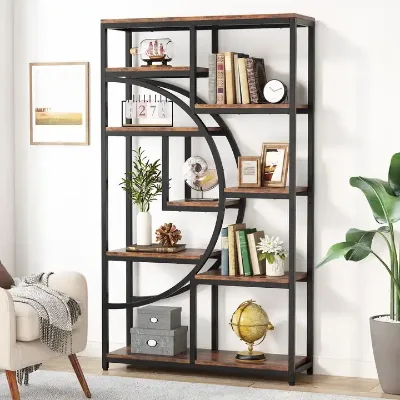 Modern 5 Tier Marbling Laminate Top Floor Standing Storage Organizer Rack Etagere Shelves Tall Bookcase Display Rack