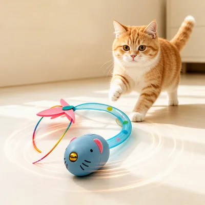 Interactive Cat Toy 360° Rolling Spin with Wiggling Tail for Indoor Cats Smart Motion Sensor Rechargeable Kitten Toy