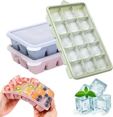 Food Ice Maker Eco-Friendly DIY Silicone Freezer Safe with Lid Reusable and Stackable Ice Tray