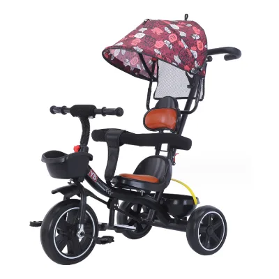 3 in 1 Push Tricycle Kids Bike Tricycle Foam Wheel With Parasol for 2-4 Years Old Children Tricycle