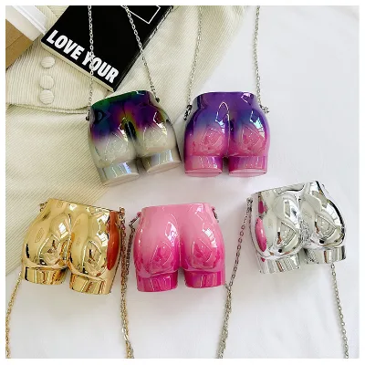 Latest Trendy Fashion Unique Evening Clutch Acrylic Bag Colorful Creative Hip Purse Handbag Butt Shape Crossbody Bag