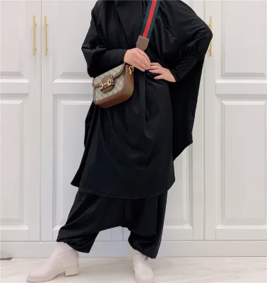Newest 65%Cotton 35% Polyester Material Black Muslim Pray  Abaya With Fashion Sleeves