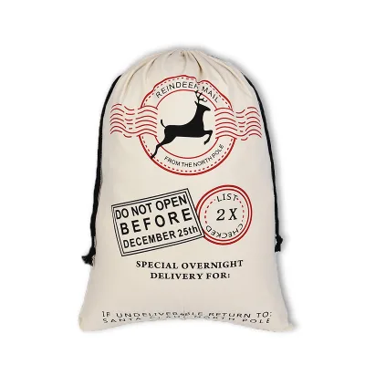 For Large Reusable 100% Cotton Santa Sacks Drawstring Shopping Bag Printing Custom Colors BSCI Certified Christmas