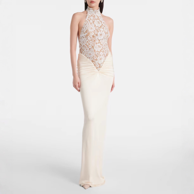 Lace Appliques White&Black Evening Dresses Women Mermaid Halter Backless Formal Party Gowns Bespoke Occasion Dress Customized