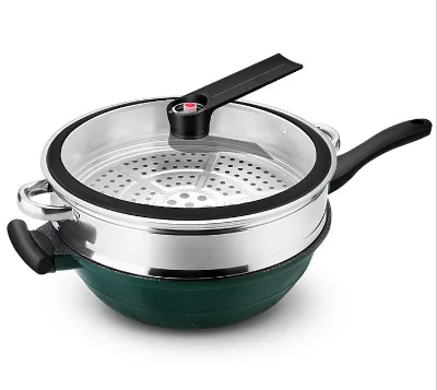 2021 New Kitchenware Marble Coating Die Cast Micro Pressure Wok with Steamer