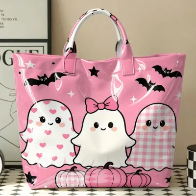 Happy Halloween Themed Gift Bags Party Decorations Lightweight PVC Trick or Treat Cute Ghost Design Tote Bags