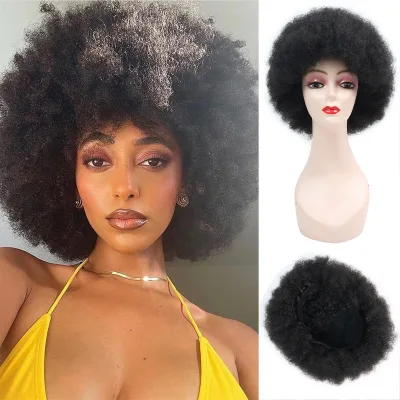 Wholesale High Fluffy African Short Kinky Curly Wig With Bangs Natural Gradient Synthetic Hair Wig for Women Party Dance