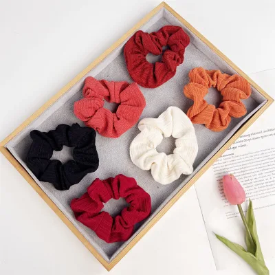 Custom Logo Women Fashion Elastic Hair Band Warm Striped Creative Hair Scrunchies