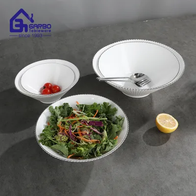 6 Inch V Shape Opal Glass Bowl with Gold Rim for Salad White Bowl Heat Resistant White Opal Deep Bowl