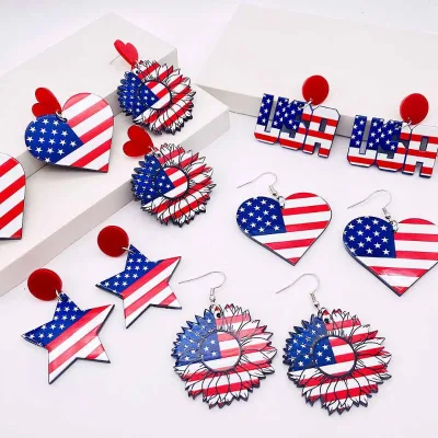 BOYI American Flag Acrylic Earrings Sunflower Pentagram Independence Day Jewelry