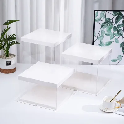 Wholesale 12 in Tall Clear Bakery Birthday Cake High Quality Packaging Transparent White Cake Boxes