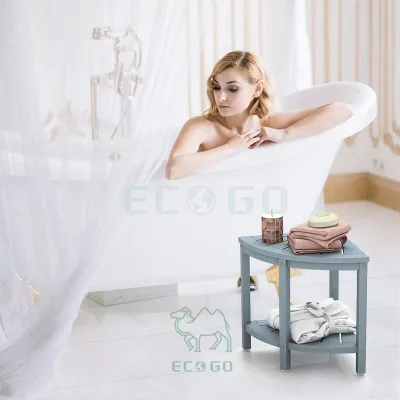Waterproof Bamboo Corner Shower Stool Non-Slip Bench Storage Shelf Shaving Bathroom Organization Space Saving Solution