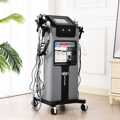 Multifunctional Hydro Facial Machine with Vacuum & Ultrasonic Technology for Lips & Face Care 14 Handles US Plug