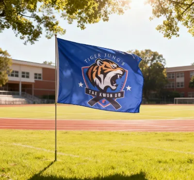 Custom Unique Weather-Resistant Polyester Flag Created Using Professional Digital Printing Supporting Custom Design and Size