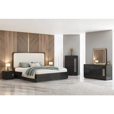 Minimalist king Size Bed Luxury Bedroom Sets Hotel Apartment Wooden Frame Modern Bedroom Furniture Set with Dresser Side Cabinet
