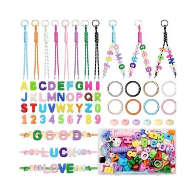 Large Letter Beads Kit with Colorful Paracord Straps and Spacer Beads for DIY Backpack, Purse, Luggage Charms and Keychains