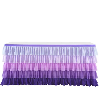 Gauze 5layers Splicing Chiffon Table Skirt Tulle Curled Table Cloth for Summer Beach Christmas Birthday Wedding Party Decoration