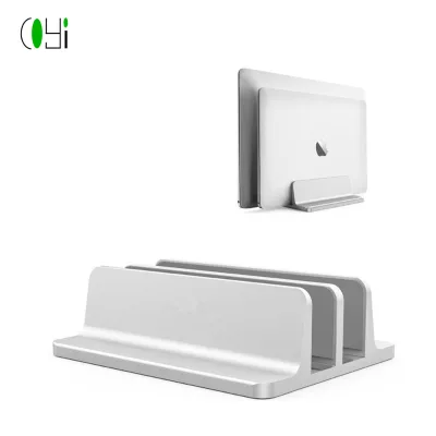 Double Slots Vertical Laptop Stand Aluminum Alloy Laptop Stand Width Adjustable with Custom logo Service