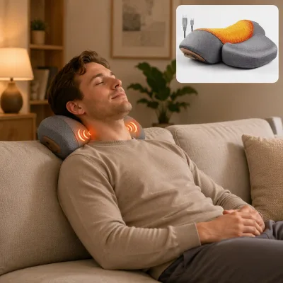 3 in 1 Heated Neck Massager Pillow Vibration Inflation Traction Hot Compress Memory Foam Cervical Spine Support Auto Timer