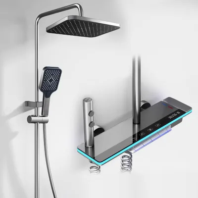 Contemporary New Design Thermostatic Shower Mixer Faucet LED Light Polished Surface Multiple for Bathroom Use for Hotels