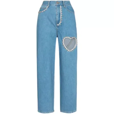 New Style Washed Light Casual Denim Loose Slim Fit Breathable Lightweight Kid's Jeans with Rhinestone Decoration for 4-14T