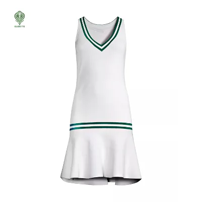 Wholesale Custom White V Neck Striped Thin School Tennis Preppy Sportswear Mini Organic Cotton Knitted Women's Sweater Dress