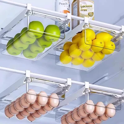 Plastic Refrigerator Drawer-Style Storage Box Hanging Basket for Kitchen Food Preservation and Freezing