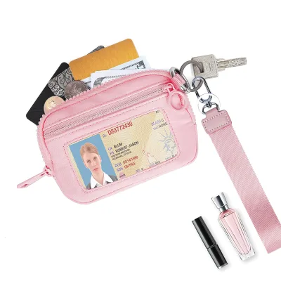 Nylon Unisex Wristlet Wallet Mini Zipper Dual Pouch Card Holder Keychain Bracelet-Custom Logo Belt Small Fashionable Coin
