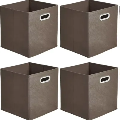 10.5-inch Non-Woven Fabric Storage Box Stainless Steel Handles Foldable High Quality 6.1 Pounds for Bathroom Wardrobe
