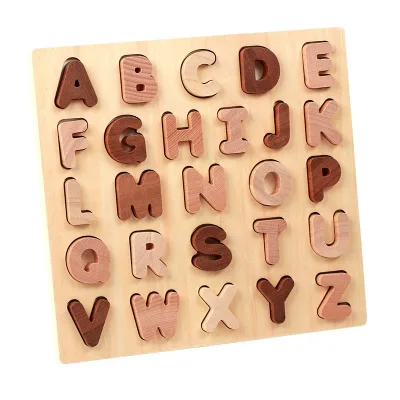 Wood Number Letter Hand-Grabbing Puzzle Blocks Educational Matching Board for Babies 0-24 Months Kindergarten Children's Panel