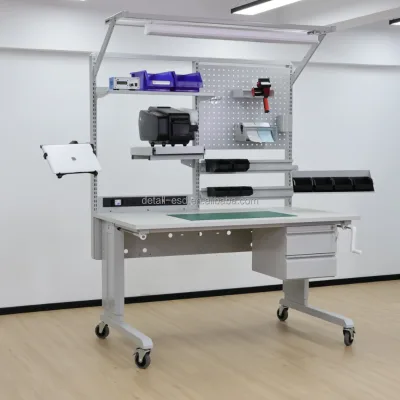 Detall Computer Repair Workstation with Monitor Arm & Keyboard Tray, Cable Management System