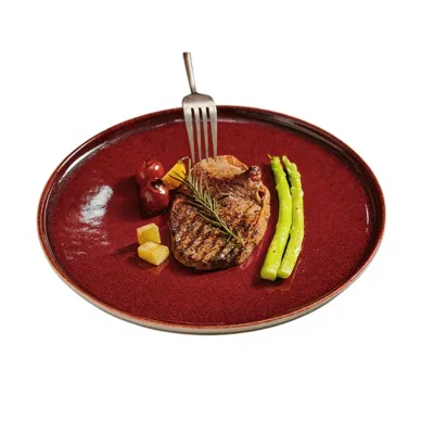 Ceramic Color Glaze Microwave Safe Shallow Flat Plate Western Steak Chinese Vintage Thickened Buffet Creative Restaurant Plate