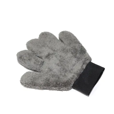 Gray Double-Sided Coral Velvet Microfiber Car Wash Mitt Gloves Dual-Sided Car Care Product