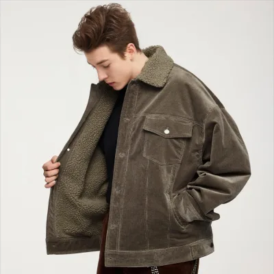 QUICKSHOW Sherpa Fleece Lined Coat Jacket Corduroy Thick Heavyweight Men Winter Jackets
