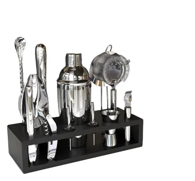Stainless Steel Bartender Kit Bar Accessories Professional Bar Ware Tools Wooden Stand Bag Bartender Kit Bar Accessories