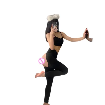 Free Size Black Nylon High Quality Sexy Elastic Crotchless Yoga Pants with Zip From Chunqu
