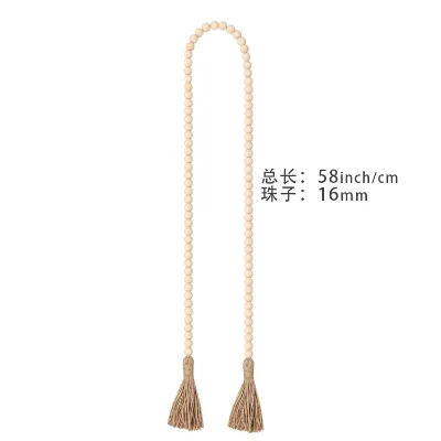 Farmhouse Beads 59in Wooden Bead Garland Wood Tassels Rustic Country Prayer Boho Beads for Christmas Holiday Decoration