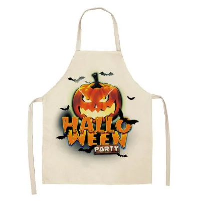 Halloween Linen Bib Party Apron Digital Printing Sleeveless for Cleaning for Festive Touch