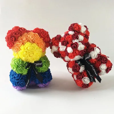 Wholesale High Quality Rose  Bears With Flowers  Handmade Artificial Foam Rose Teddy Bear Valentine's Gifts